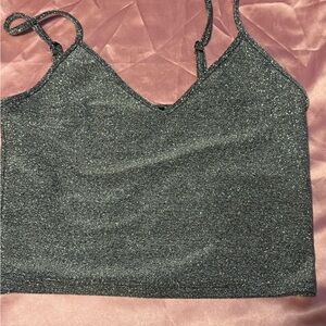 Forever 21 Shimmery Black Sparkle V-Neck Cropped Cami